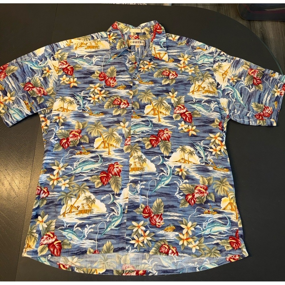 Vintage Campia Men's Size XL‎ Hawaiian Camp Shirt Cotton Tropical Fishing Aloha